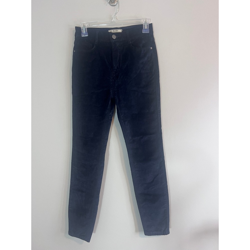 Free People Navy Blue Velvet High Rise Skinny Pants W26 61855-16515125